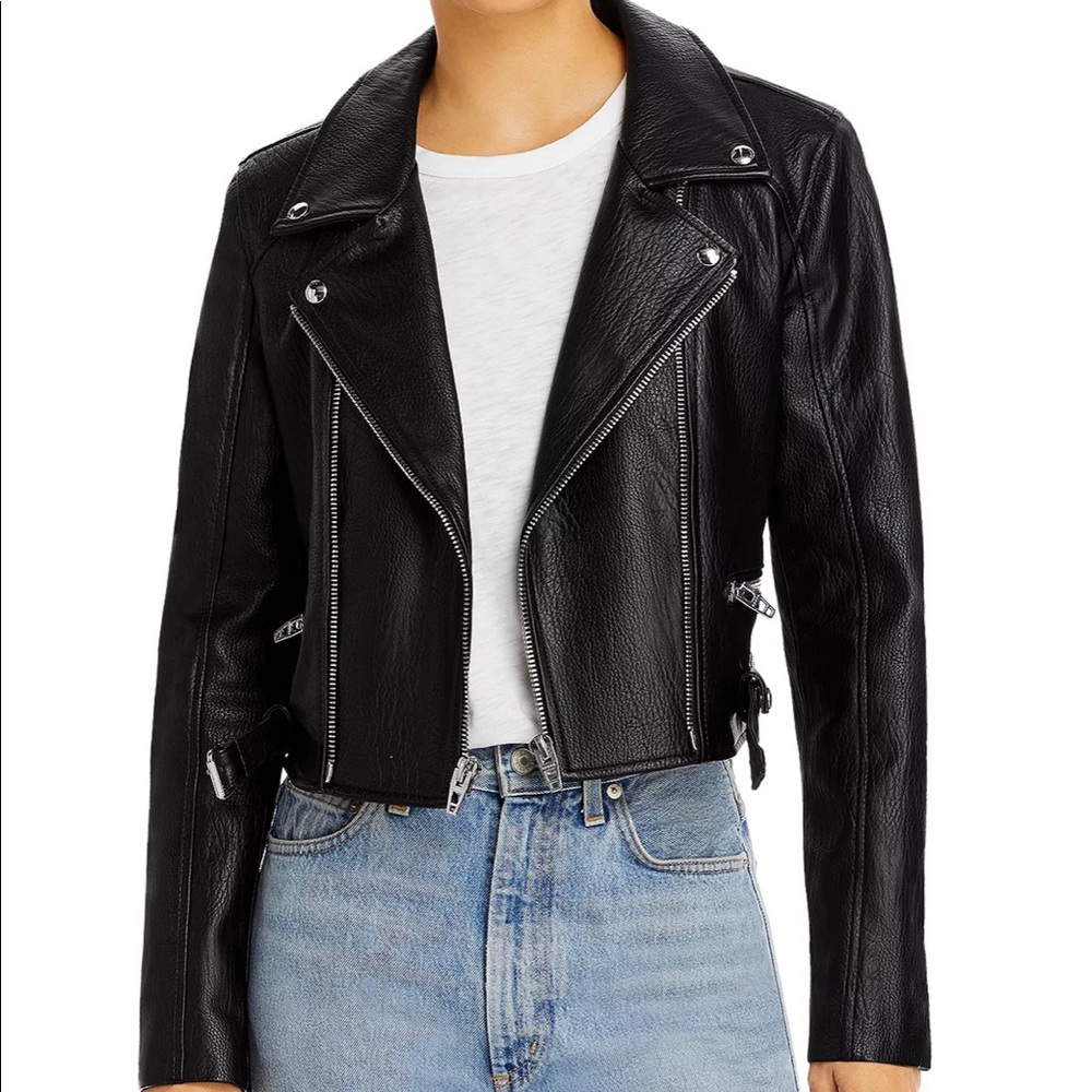 Blank NYC black faux leather jacket with silver zipper detailing | womens small